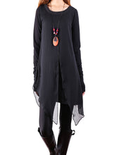 Load image into Gallery viewer, Cotton and Chiffon Tunic Dress/Womens Long Sleeve Top/Layered Cotton Top/Plus Size Tunic Top/Oversized T-shirt/Casual T-Shirt/Asymmetrical Dress(Y1702) - lijingshop