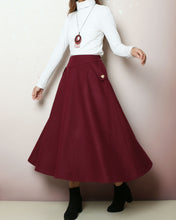 Load image into Gallery viewer, Wool skirt, warm skirt, Wool plus size skirt, winter skirt, custom made skirt, midi skirt, black skirt (Q2166)