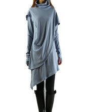 Load image into Gallery viewer, High Neck Dress/Rib Knit Dress/Thumb hole Sleeves t-shirt/Womens Tunic Dress/Cotton Asymmetric T-shirt/Long Sleeve Tunic Top/Oversized Shirt/Casual T-shirt Customized(Y1535S) - lijingshop