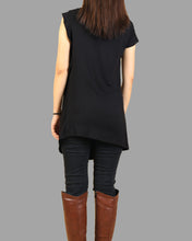 Load image into Gallery viewer, Women's modal cotton t-shirt/asymmetrical top/short sleeve top/casual tunic top/loose t-shirt/summer top/customized t-shirt(Y1940)