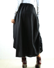 Load image into Gallery viewer, Women's linen skirt/maxi skirt/elastic waist peacock feather skirt/plus size skirt/oversize skirt/casual skirt/black skirt(Q1009) - lijingshop