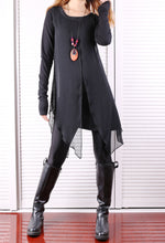 Load image into Gallery viewer, Cotton and Chiffon Tunic Dress/Womens Long Sleeve Top/Layered Cotton Top/Plus Size Tunic Top/Oversized T-shirt/Casual T-Shirt/Asymmetrical Dress(Y1702) - lijingshop