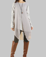 Load image into Gallery viewer, Womens Long Sleeve Top/Cotton and Chiffon Tunic Dress/Layered Cotton Top/Plus Size Tunic Top/Oversized T-shirt/Casual T-Shirt/Asymmetrical Dress(Y1702)