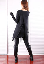 Load image into Gallery viewer, Cotton and Chiffon Tunic Dress/Womens Long Sleeve Top/Layered Cotton Top/Plus Size Tunic Top/Oversized T-shirt/Casual T-Shirt/Asymmetrical Dress(Y1702) - lijingshop