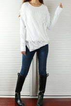 Load image into Gallery viewer, Womens Lace Cotton Hoodie/cotton Top/Oversized Plus size Sweatshirt/Casual Top/Customized T-shirt/Asymmetry clothing/Boho t-shirt/Long Sleeve Shirt(Y3118S) - lijingshop