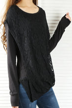 Load image into Gallery viewer, Womens Lace Cotton Hoodie/cotton Top/Oversized Plus size Sweatshirt/Casual Top/Customized T-shirt/Asymmetry clothing/Boho t-shirt/Long Sleeve Shirt(Y3118S) - lijingshop