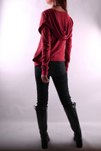 Load image into Gallery viewer, Womens Cotton Hoodie/cotton Top/Oversized Plus size Sweatshirt/Casual Top/Customized T-shirt/Asymmetry clothing/Boho t-shirt/Long Sleeve Shirt(Y3118) - lijingshop