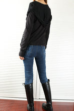 Load image into Gallery viewer, Womens cotton Top/Lace Cotton Hoodie/Oversized Plus size Sweatshirt/Casual Top/Customized T-shirt/Asymmetry clothing/Boho t-shirt/Long Sleeve Shirt(Y3118S) - lijingshop