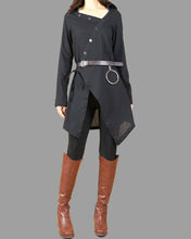 Load image into Gallery viewer, Linen Shirt for Women/Black Button Down Shirt/Asymmetric Blouse/ Plus Size shirt/Oversized Shirt/Collared Shirt(Y1710)