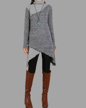 Load image into Gallery viewer, Women's pullover sweater/asymmetrical woolen black tunic dress/oversized casual customized plus size tunic top/maternity dress(Y1999S)