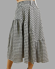 Load image into Gallery viewer, Plaid skirt, elastic waist skirt, high waist skirt, midi linen skirt, flared skirt, checkered skirt(Q1060)