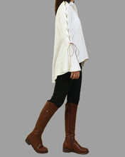 Load image into Gallery viewer, Women's Cotton Linen blouse/Bell Sleeves Shirt Dress/long sleeve shirt(Y20171a)