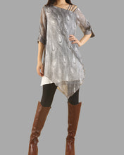 Load image into Gallery viewer, Silk dress, peacock feather printed dress, half sleeve tunic dress, modal cotton dress, summer dress, tunic top for leggings(Q1050)