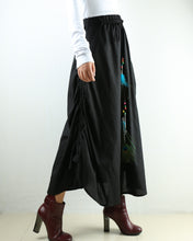 Load image into Gallery viewer, Women's linen skirt/maxi skirt/elastic waist peacock feather skirt/plus size skirt/oversize skirt/casual skirt/black skirt(Q1009) - lijingshop