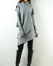 Load image into Gallery viewer, Womens Tunic Dress/Thumb hole Sleeves tunic dress/Cotton dress/High Neck Dress/Cotton Asymmetric T-shirt/Long Sleeve Tunic Top/Oversized Shirt/Casual T-shirt Customized(Y1535) - lijingshop