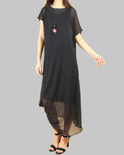 Load image into Gallery viewer, Women pleated chiffon dress set/crew neck dress/modal cotton dress/short sleeve dress/asymmetrical dress(Q1515)