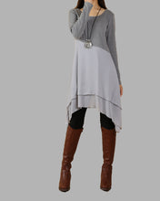 Load image into Gallery viewer, Women's cotton and chiffon tunic dress/asymmetrical dress/plus size tunic top/oversized t-shirt/casual t-shirt/customized blouse/black grey top (Q1508)
