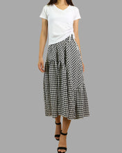 Load image into Gallery viewer, Plaid skirt, elastic waist skirt, high waist skirt, midi linen skirt, flared skirt, checkered skirt(Q1060)