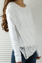 Load image into Gallery viewer, Womens cotton Top/Lace Cotton Hoodie/Oversized Plus size Sweatshirt/Casual Top/Customized T-shirt/Asymmetry clothing/Boho t-shirt/Long Sleeve Shirt(Y3118S) - lijingshop