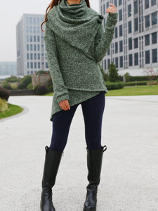 Womens Asymmetrical Pullover Sweater/Tunic Top for Leggings/Knit Tunic top/ Long Sleeve Top(Y1653) - lijingshop