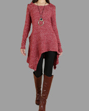 Load image into Gallery viewer, Women's sweater hoodie/asymmetrical knit tunic dress/plus size hoodie/oversized tunic dress/casual customized top/Maternity dress/black sweater (Q5101)