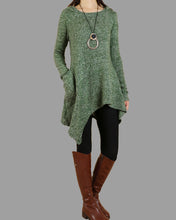 Load image into Gallery viewer, Women's sweater dress/asymmetrical knit tunic dress/plus size hoodie/oversized tunic dress/casual customized top/Maternity dress/black sweater (Q5101)