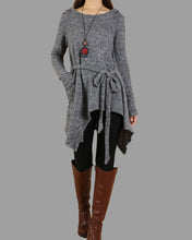 Load image into Gallery viewer, Women's sweater hoodie/asymmetrical knit tunic dress/plus size hoodie/oversized tunic dress/casual customized top/Maternity dress/black sweater (Q5101)