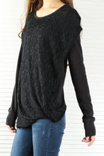 Load image into Gallery viewer, Womens Lace Cotton Hoodie/cotton Top/Oversized Plus size Sweatshirt/Casual Top/Customized T-shirt/Asymmetry clothing/Boho t-shirt/Long Sleeve Shirt(Y3118S) - lijingshop