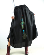 Load image into Gallery viewer, Women's linen skirt/maxi skirt/elastic waist peacock feather skirt/plus size skirt/oversize skirt/casual skirt/black skirt(Q1009) - lijingshop