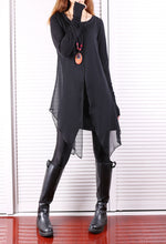 Load image into Gallery viewer, Cotton and Chiffon Tunic Dress/Womens Long Sleeve Top/Layered Cotton Top/Plus Size Tunic Top/Oversized T-shirt/Casual T-Shirt/Asymmetrical Dress(Y1702) - lijingshop