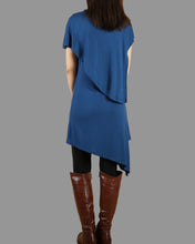 Load image into Gallery viewer, Women's crew neck Dress/modal cotton dress/short sleeves tunic top/blue tunic top/cotton asymmetric long t-shirt/Oversized Casual Customized T-shirt(Y1535S)