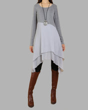 Load image into Gallery viewer, Women's asymmetrical dress/cotton and chiffon tunic dress/plus size tunic top/oversized t-shirt/casual t-shirt/customized blouse/black grey top (Q1508)
