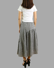 Load image into Gallery viewer, Plaid skirt, elastic waist skirt, high waist skirt, midi linen skirt, flared skirt, checkered skirt(Q1060)