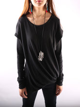 Load image into Gallery viewer, Casual Top/Womens Cotton Hoodie/cotton Top/Oversized Plus size Sweatshirt/Customized T-shirt/Asymmetry clothing/Boho t-shirt/Long Sleeve Shirt(Y3118) - lijingshop