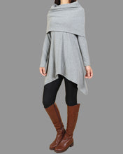 Load image into Gallery viewer, Women's cotton tunic dress/shawl collar top/gray cotton dress/plus size t-shirt/oversized top/casual tunic top/maternity dress/asymmetrical t-shirt (Y1536)