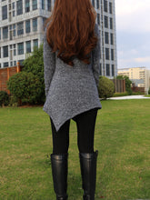 Load image into Gallery viewer, women cowl neck sweater/pullover sweater dress/Asymmetrical knit sweater/oversized knit top/customized tunic dress/plus size sweatshirt/casual jumper (Y1853) - lijingshop