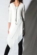 Load image into Gallery viewer, Women's 3/4 Sleeve Tunic top, Chiffon and Modal Tunic Dress, Asymmetrical Dress, Customized Dress, White dress, Casual t-shirt, half sleeve top(Q1997a) - lijingshop