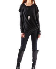 Load image into Gallery viewer, Womens Cotton Hoodie/cotton Top/Oversized Plus size Sweatshirt/Casual Top/Customized T-shirt/Asymmetry clothing/Boho t-shirt/Long Sleeve Shirt(Y3118) - lijingshop