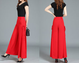 Summer Pants, Chiffon Skirt Pants, Women's Cropped Pants, wide leg Pants, Chiffon trousers (K1025)