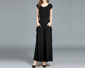 Summer Pants, Chiffon Skirt Pants, Women's Cropped Pants, wide leg Pants, Chiffon trousers (K1025)