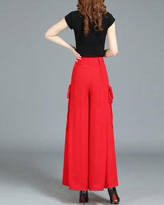 Summer Pants, Chiffon Skirt Pants, Women's Cropped Pants, wide leg Pants, Chiffon trousers (K1025)