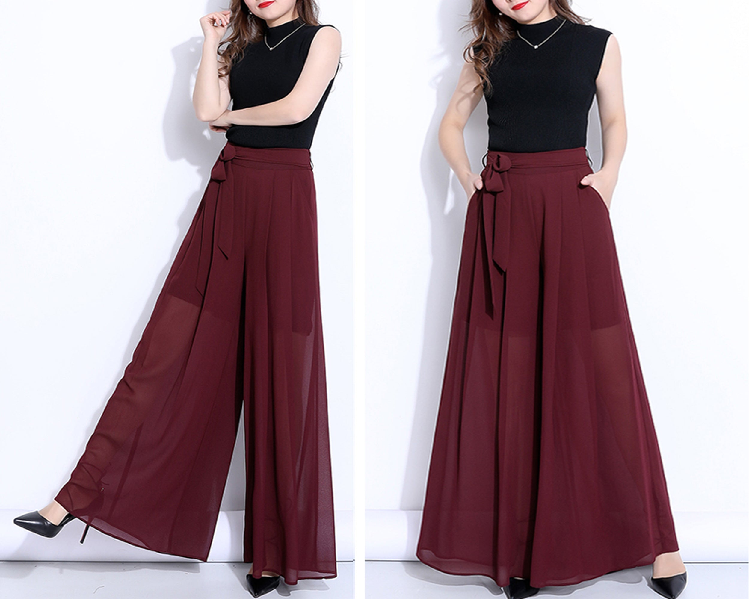 パンツ NACHE : 25SS / MIXED LAYERED SKIRT PANTS (3COLORS) Chiffon Pants with Overskirt - Black - Ladies | H&M US