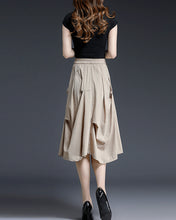 Load image into Gallery viewer, Linen skirt/Midi skirt/A-line skirt/summer skirt/elastic waist skirt/high waist skirt/skirt with pockets Z0055
