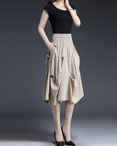 Linen skirt/Midi skirt/A-line skirt/summer skirt/elastic waist skirt/high waist skirt/skirt with pockets Z0055