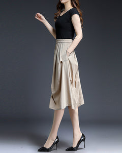 Linen skirt/Midi skirt/A-line skirt/summer skirt/elastic waist skirt/high waist skirt/skirt with pockets Z0055