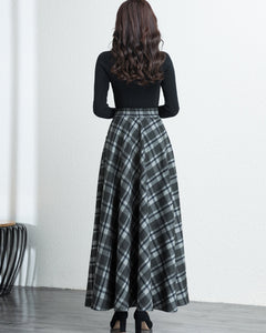 Plaid skirt, Winter skirt, wool skirt, long skirt, vintage skirt, high waist skirt, midi skirt(Q1078)