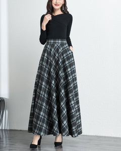 Plaid skirt, Winter skirt, wool skirt, long skirt, vintage skirt, high waist skirt, midi skirt(Q1078)