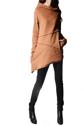 Women's cotton tunic top/cowl neck tunic dress with thumb hole/Asymmetrical tunic/oversized tunic top for leggings (Y1656) - lijingshop