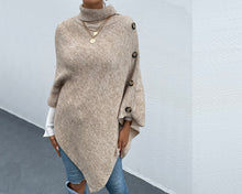 Load image into Gallery viewer, Turtleneck shawl, sweater poncho women, boho shawl, pullover sweater, cape top, high neck sweaters cape(P1085)
