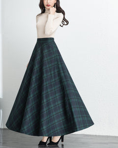 Plaid skirt, Winter skirt, wool skirt, long skirt, vintage skirt, high waist skirt, midi skirt(Q1078)